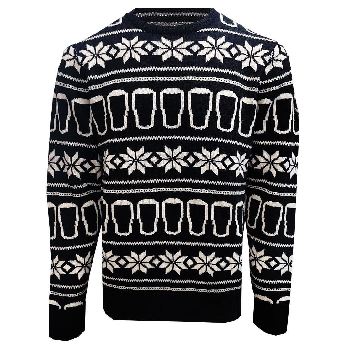 Guinness black and white Christmas jumper with pint glass design