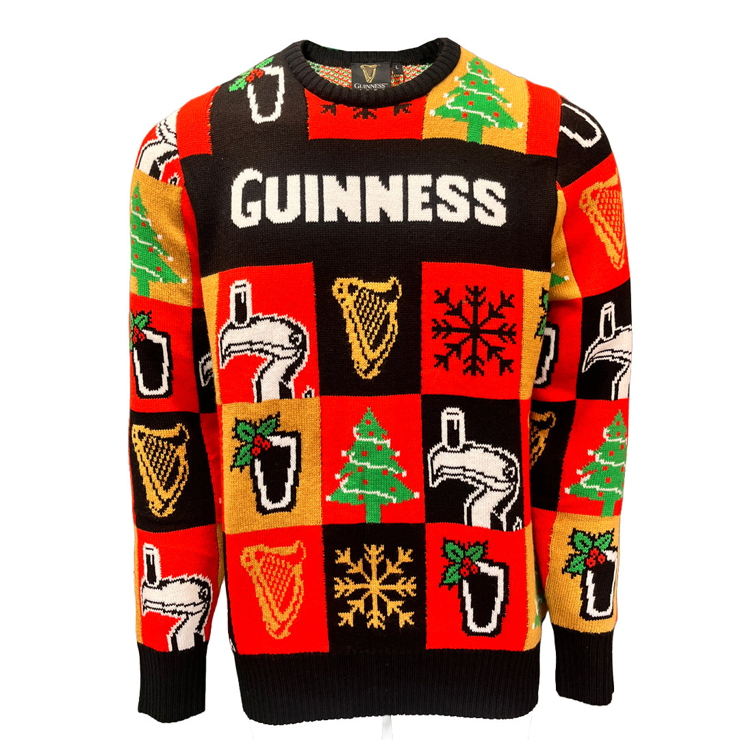 Official Guinness Christmas Jumper with festive patchwork design
