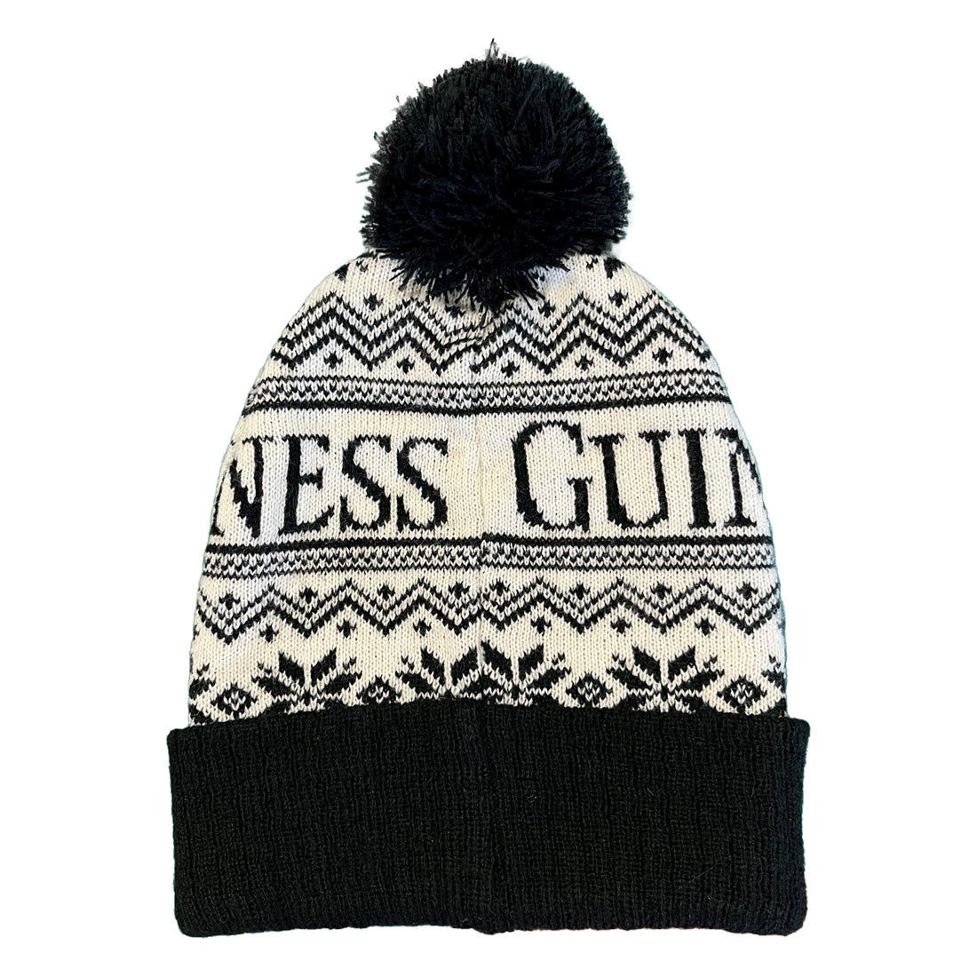 Guinness black and cream knitted Fair Isle beanie back