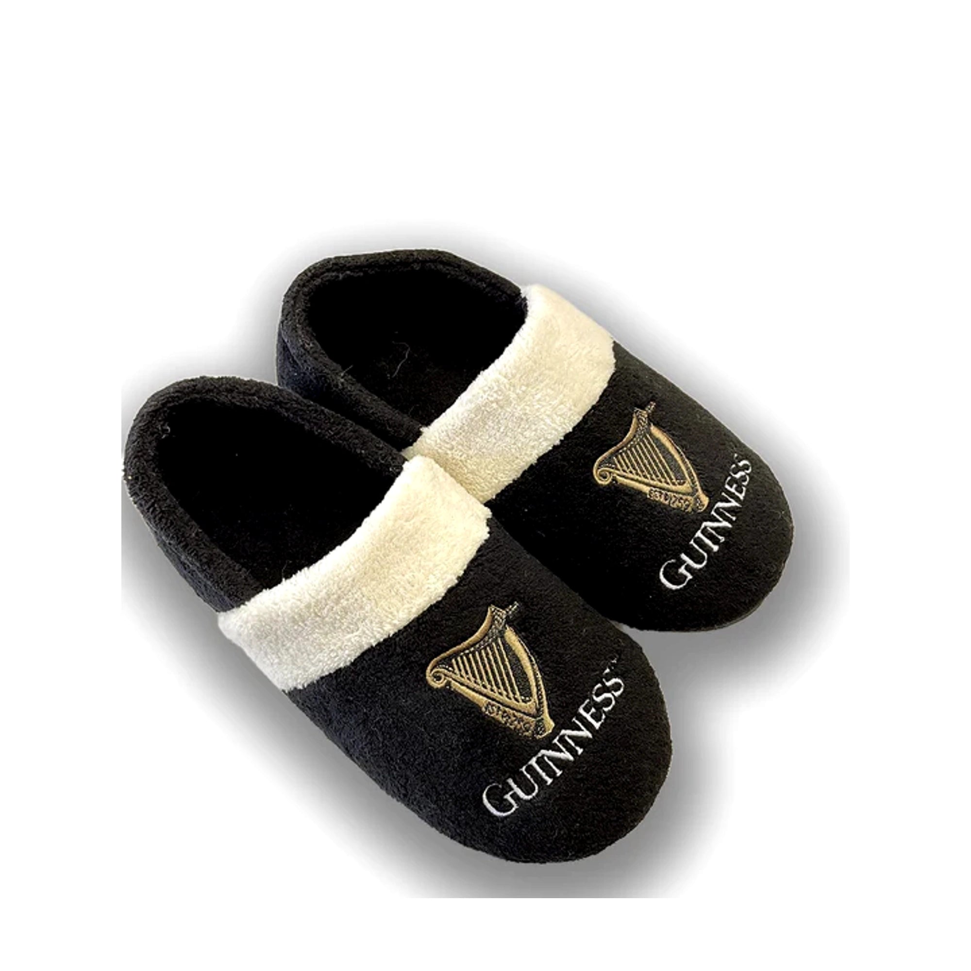 Black Guinness Bring Me A Pint slippers with cream trim and harp logo
