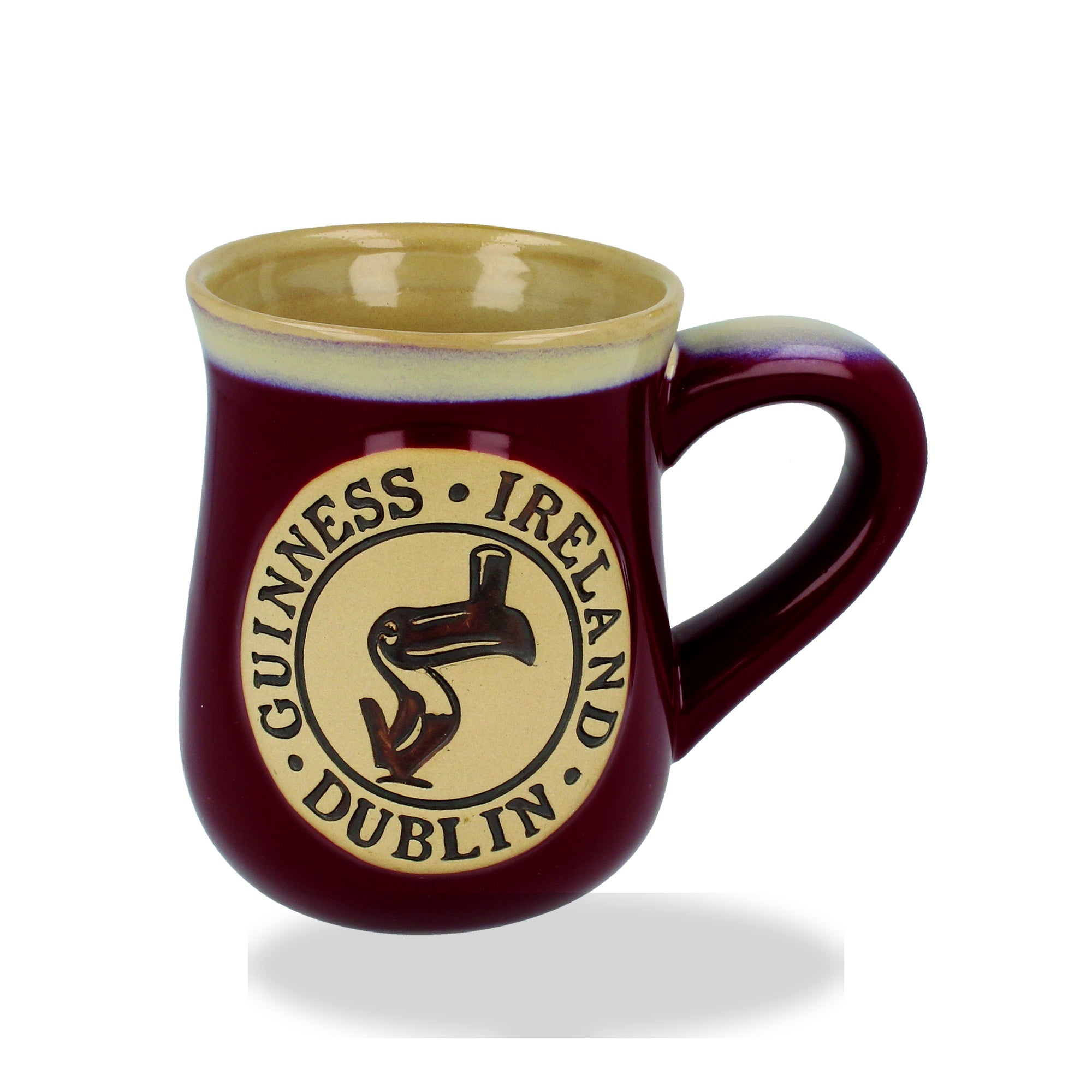 Guinness pottery mug burgundy red ceramic mug with Toucan design