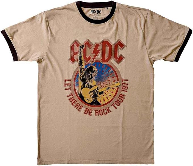 Official AC/DC Let There Be Rock Tour 1977 Ringer T-Shirt in Natural - official AC/DC music T-shirt
