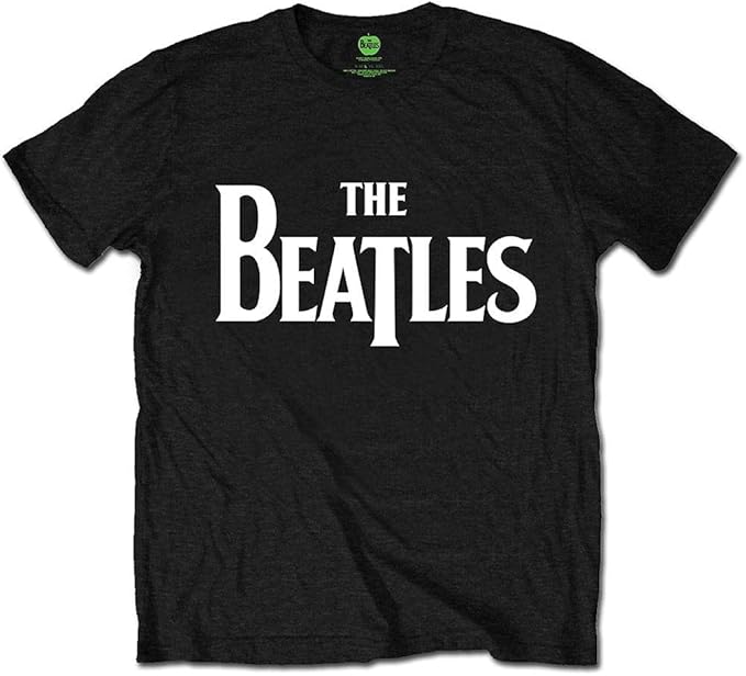 Official The Beatles Logo T-Shirt in Charcoal Black - official The Beatles music T-shirt